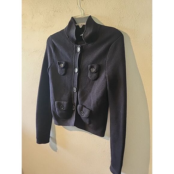J. Crew Vintage Y2K Black Shawl Wool Button Sweater Cardigan Size Small S pocket - Picture 2 of 9